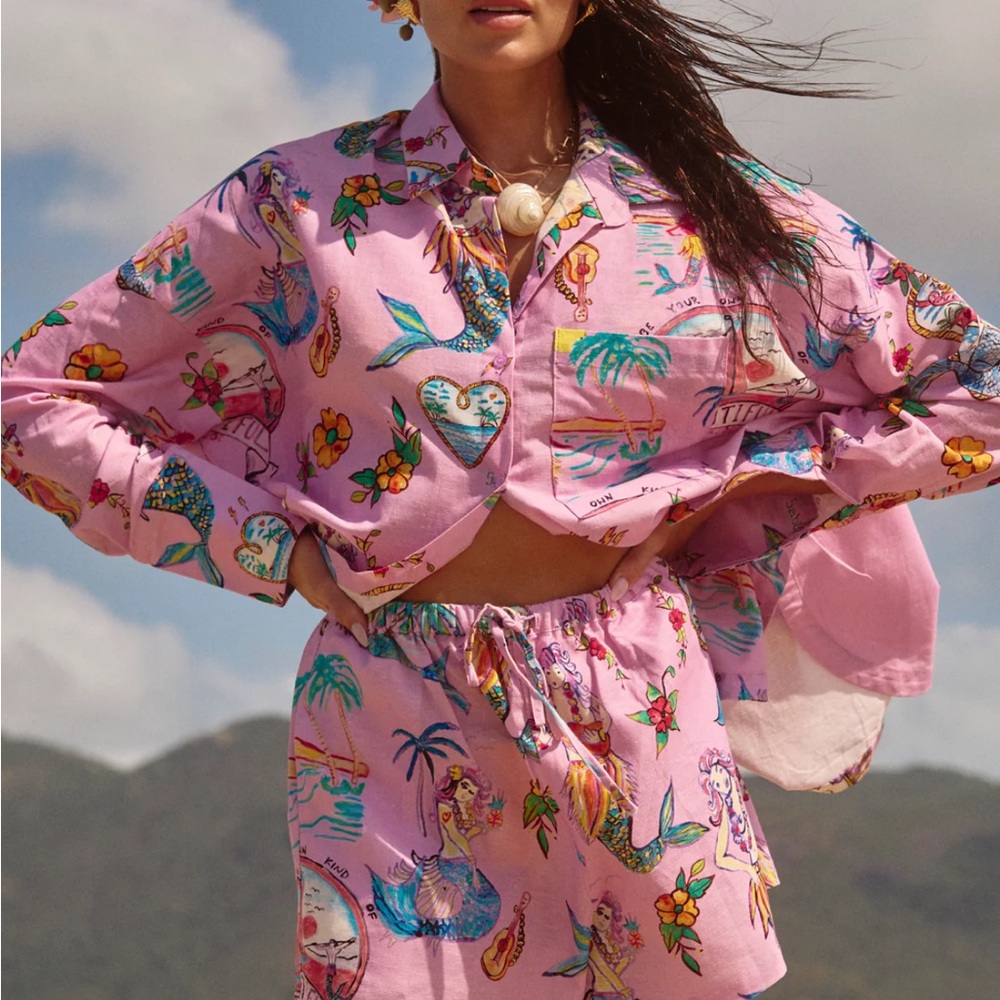 Sabbi Mermaid Print Shirt and Shorts Set